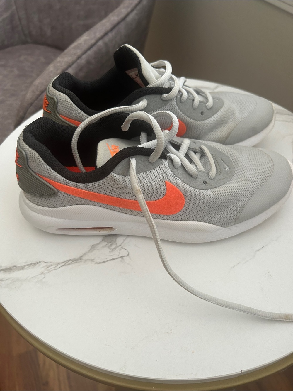 Nike Air Kids Grey Sneakers with Orange Swoosh